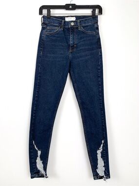 Topshop Jamie skinny jeans dark wash denim distressed at ankles size 25